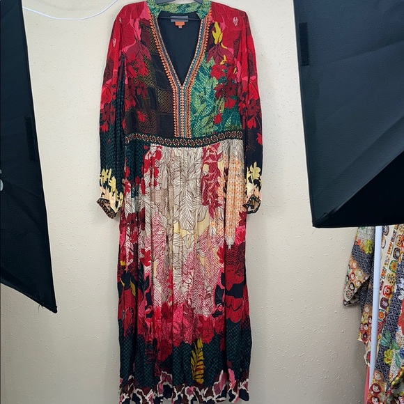 Boho Bhanuni by Jyoti Obsidian Mixed Print Boho Beaded V-Neck Maxi Dress Sz 20W - Picture 4 of 15